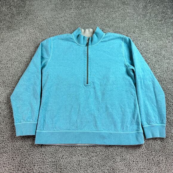 Tommy Bahama Reversible Sweater Mens M Blue Beige 1/4 Zip Cotton Casual READ - Picture 1 of 16